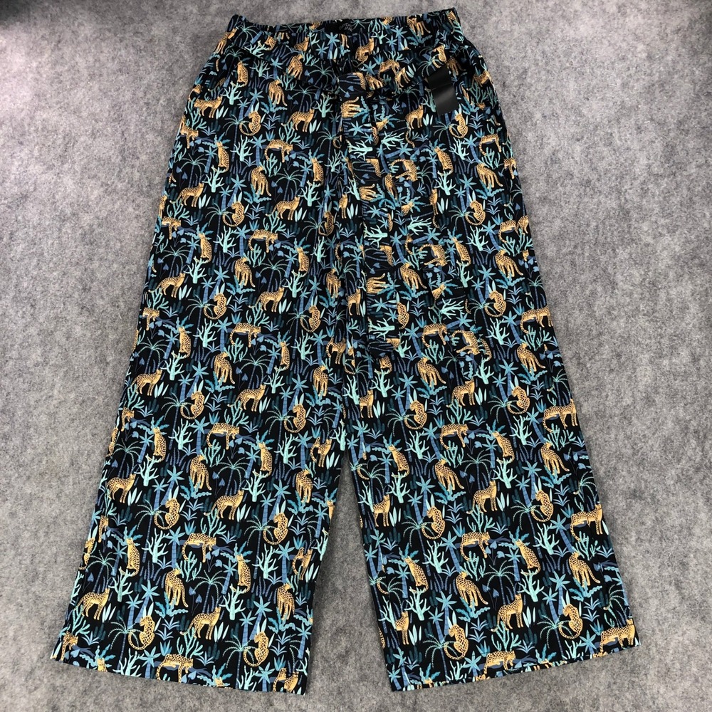 NEW Evryday Jane Cheetah Print Pants Womens Large Wide Leg Drawstring Stretch